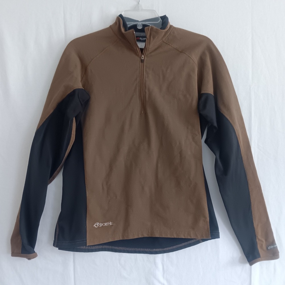SportHill Quarter Zip Pullover Womens Large Brown Black Colorblock Top